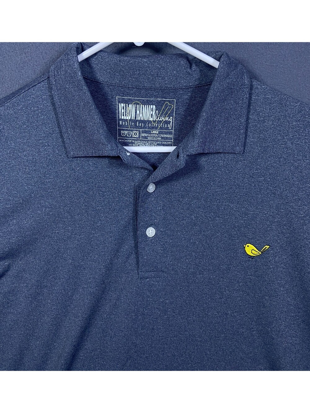 Performance Stretch Polo Golf Shirt Men L Yellow Hammer Alabama Gray Bird SS EUC